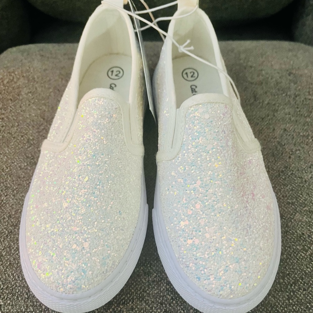 Sparkly White Slip-On Shoes - Big Kid size 12